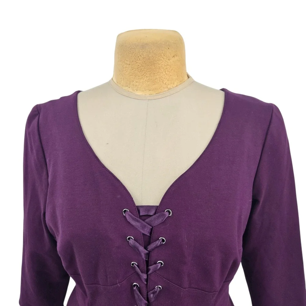 Lane Bryant Sheath Dress 14 Purple Lace Up Knee Length Cocktail Feminine NWT